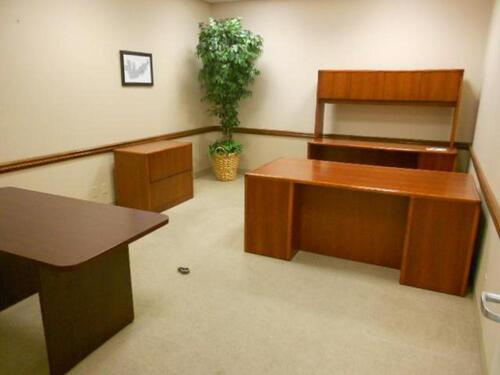 DESK,CREDENZA W/HUTCH,CABINET AND TABLE