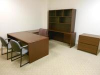 2 DESKS,CREDENZA W/HUTCH,3 CABINETS,5 CHAIRS