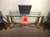 56'' CONSOLE TABLE GLASS TOP WITH 2 LEATHER SIDE CHAIRS - 2