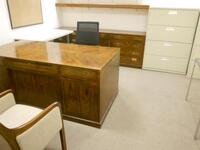 DESK,CREDENZA,4 CHAIRS,2 CABINETS AND TABLE