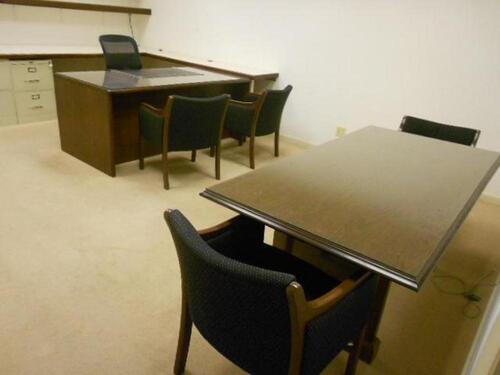 DESK,TABLE,5 CHAIRS,5 CABINETS