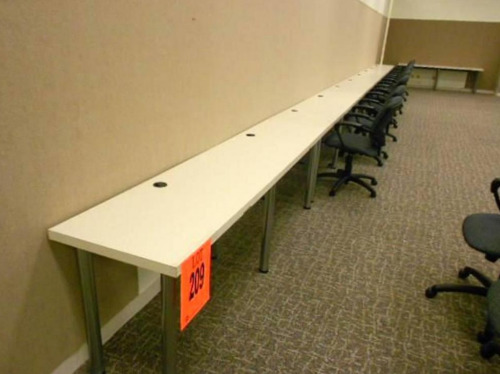 LOT OF 5, 8FT CALL CENTER TABLES