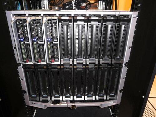 DELL POWEREDGE M620 WITH 3 BLADES EACH BLADE HAS 2 X INTEL XEON 2.50 GHZ 10-CORE E5-2670 V2, (ROW 10 - RACK 1) (DELAYED PICKUP 8-28-18 THRU 8-30-18)