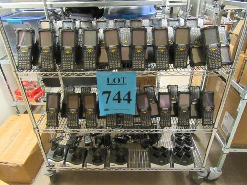 (53) SYMBOL MC9060-GF0HBGB00WW HANDHELD MOBILE COMPUTERS, WITH (3) FOUR BATTERY STATION CHARGERS, AND (5) COMPUTER AND BATTERY STATIONS