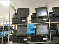 (6) NCR 7403 REAL POS SYSTEM WITH 15" DISPLAY, NCR PRINTER, SCANNER, KEYBOARD AND CASH BOX, (ONE POS MISSING COVER)