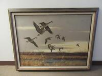 GEESE IN FLIGHT OIL ON STRETCHED CANVAS 40" X 30" BY OWEN J. GROMME '66