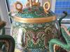 DECORATIVE CHINESE ENAMEL ON METAL SEISMOSCOPE WITH DRAGONS MOUNTED ON WOOD BASE - 3