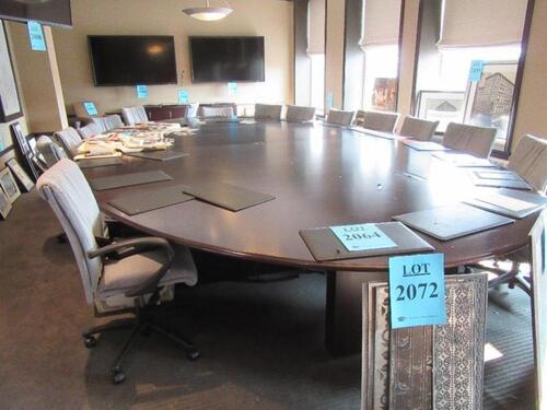 20' X 12' OVAL CONFERENCE TABLE WITH (2) CREDENZAS