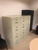 WALL MOUNTED U-SHAPED DESK WITH HUTCH 5 DRAWER LATERAL, (3) HON 4 DRAWER FILE CABINETS, BOOKCASE, OFFICE CHAIR, AND (2) SIDE CHAIRS(DELAYED PICK-UP 8- - 3