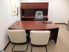 DESK WITH CREDENZA AND HUTCH, 2 DRAWER LATERAL, BOOKCASE AND (1) ASST'D OFFICE CHAIRS