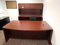 DESK WITH CREDENZA AND HUTCH, 2 DRAWER LATERAL, BOOKCASE, ROUND TABLE AND (2) ASST'D OFFICE CHAIRS