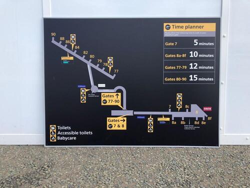 Aluminium metal sign, showing gate time planner map.