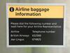 British Airways & Aer Lingus Baggage Information Sign