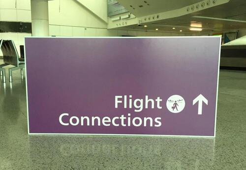 Flight Connections' & 'Toilets' Directional Sign