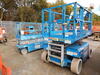 Genie GS 3268 DC Electric Self Propelled Scissor Lift Access Platform, platform height 9.7Mtr, swl 454Kg retracted, 136Kg extension, platfom size 2.51m x 1.55m retracted, 1.52m extension, with hydraulic legs gross weight 3568Kg, overall size 2670mm x 1730 - 2