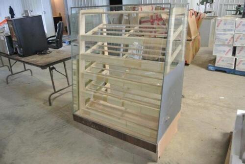 GLASS DISPLAY CASE C/W PULLOUT WOODEN RACKING