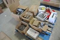 ASSORTMENT OF FASTNERS, PIPE CLAMP HANGERS ETC.