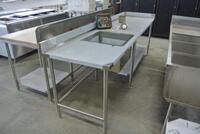 STAINLESS STEEL PREP TABLE W/ SHELF, BASIN, TAP AND STOPPER