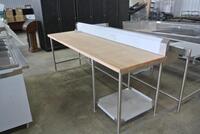 STAINLESS STEEL PREP TABLE W/ SHELF, BUTCHER BLOCK TOP