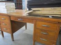 WOODEN SCHOOLTEACHER'S DESK AND HIGH TABLE