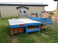 ASSORTMENT OF LARGE BLUE WORK TABLES