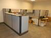 2 SEC PANEL RECEPTION WORKSTATION AND (5) 4 DRW FILE CABINETS, 6 CHAIRS (FURNITURE ONLY ) (DELAYED PICKUP 10/26/18 THRU 10/31/18 )