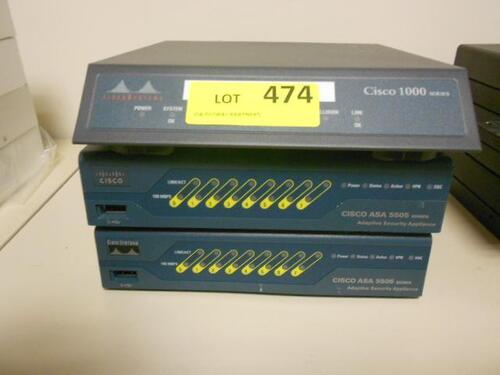 LOT OF 3 CISCO ASA 5505 AND CISCO 1000 (NO AC ADAPTER)