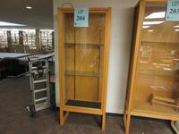 LOT (2) WOOD/GLASS DISPLAY CABINET, 32" X 16" X 80", NO KEY, (LOCATION: SHOEN LIBRARY 2ND FLOOR)