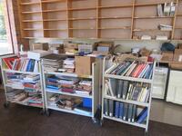 LOT ASST'D LIBRARY BOOKS, ASSST'D SUBJECTS, WITH (3) LIBRARY CARTS AND BOOKCASE, (LOCATION: SHOEN LIBRARY 1ST FLOOR)