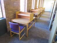 LOT (5) WOOD 2-PERSON STUDY STATIONS WITH (2) CHAIRS, 4'FT X 37" X 44", (LOCATION: SHOEN LIBRARY 1ST FLOOR)