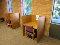 LOT (1) 1-PERSON WOOD STUDY STATION WITH CHAIR, 37" X 31" 47.5", (LOCATION: SHOEN LIBRARY 1ST FLOOR)