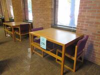 LOT (2) WOOD 2-PERSON STUDY STATIONS WITH (2) CHAIRS, 4'FT X 37" X 29.5", (LOCATION: SHOEN LIBRARY 1ST FLOOR)