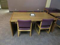 LOT (2) 74.5" LONG TABLES WITH (4) CHAIRS, (LOCATION: SHOEN LIBRARY 1ST FLOOR)
