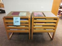 LOT (2) WOOD LIBRARY BOOK DISPLAY UNITS WITH 4 SHELVES AND BOOKS, 36" X 27" X 42", (LOCATION: SHOEN LIBRARY 1ST FLOOR)