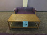 LOT (1) 3-PERSON SOFA, (1) 2-PERSON SOFA AND COFFEE TABLE, (LOCATION: SHOEN LIBRARY 1ST FLOOR)
