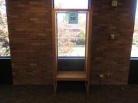 LOT (2) WOOD/GLASS DISPLAY CABINETS, 36" X 18" X 84", NO KEY, (LOCATION: SHOEN LIBRARY 1ST & GROUND FLOOR)