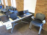 HERMAN MILLER CONFERENCE TABLE, 72" X 35.5" X 28.5" WITH (4) HERMAN MILLER STACKING CHAIRS WITH ARMS, (LOCATION: SHOEN LIBRARY GROUND FLOOR)