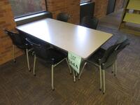 HERMAN MILLER CONFERENCE TABLE, 72" X 35.5" X 28.5" WITH (6) HERMAN MILLER STACKING CHAIRS WITH NO ARMS, (LOCATION: SHOEN LIBRARY GROUND FLOOR)