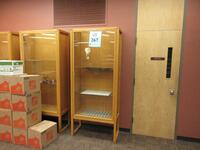 LOT (4) WOOD/GLASS DISPLAY CABINET, 36" X 18" X 84", NO KEY, (LOCATION: SHOEN LIBRARY (3) ON GROUND FLOOR), (1) ON 1ST FLOOR)