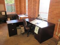 DESK WITH LEFT RETURN AND CHAIR, (LOCATION: SHOEN LIBRARY GROUND FLOOR)