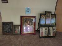 LOT (3) RELIGIOUS PICTURES, (1) RELIGIOUS STAIN GLASS PICTURES, (LOCATION: SHOEN LIBRARY 2ND FLOOR)