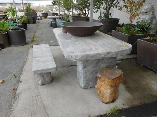 RECTANGULAR MARBLE TABLE 72" X 47" X 30" X 4" WITH 2 BENCHES AND 2 STOOLS