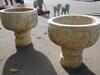 SET OF 2 CHINESE CARVED GRANITE PLANTERS 25" X 24" - 2