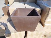 (22) SQUARE CLAY PLANTERS 19" X 19" X 15.5" (T156-4) (EACH PLANTER COMES WITH UNIQUE DESIGN)