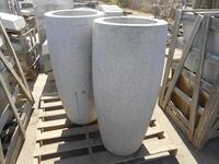 (8) ROUND CONCRETE TALL PLANTERS 18" X 18" X 42" (EACH PLANTER COMES WITH UNIQUE DESIGN)