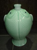 (3) WHITE EGG BLUE PORCELAIN FISH VASE (COST $396) (RP1106)