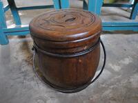 (90) ASST'D ROUND WOODEN BUCKETS WITH LID (RA470) (RA470) (EACH BUCKET COMES WITH UNIQUE DESIGN NO TWO ARE THE SAME)