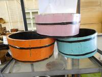 (42) SHORT ROUND WOODEN BUCKETS (RA247OR), (23) SHORT ROUND WOODEN BUCKETS (RA247OBLUE), (17) SHORT ROUND WOODEN BUCKETS (RA247OPINK) (COST $1,312) (EACH BUCKET COMES WITH UNIQUE DESIGN NO TWO ARE THE SAME)