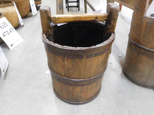 (36) ROUND WOODEN BUCKET (COST $1,260) (RA501) (EACH BUCKET COMES WITH UNIQUE DESIGN NO TWO ARE THE SAME)