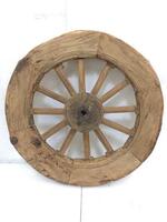 (20) WOODEN WAGON WHEELS (COST $1,120) (RA129) (EACH WHEEL COMES WITH UNIQUE DESIGN NO TWO ARE THE SAME)